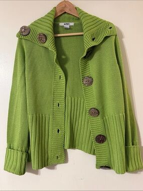 Acorn Bright Lime Button-Front Knit Cardigan